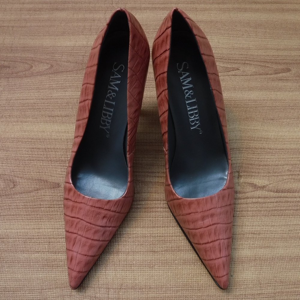 Sam&Libby Croco Embossed Leather Upper Heel Shoes